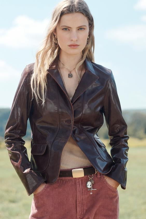 LIMITED EDITION 100% LEATHER CROPPED BLAZER | Zara UK