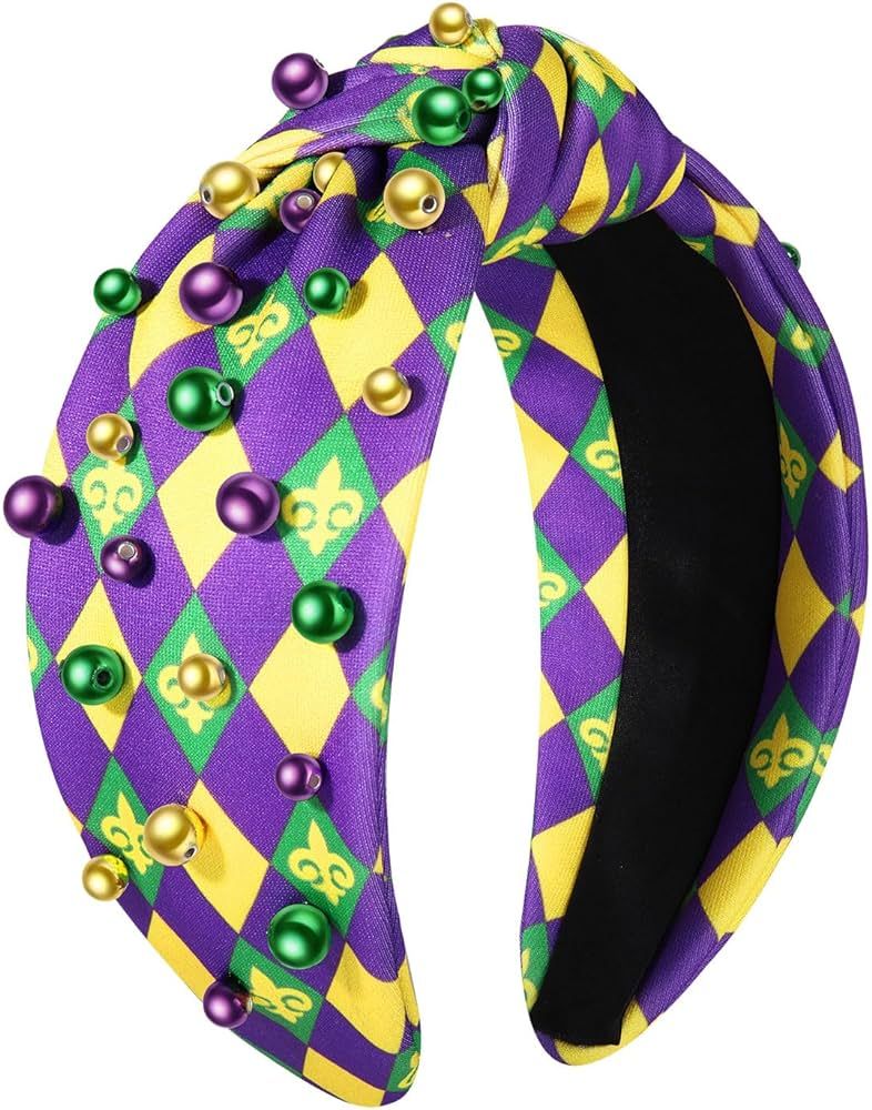 NVENF Mardi Gras Headband Accessories for Women Fleur De Lis Headbands Rhinestone Pearl Jeweled K... | Amazon (US)