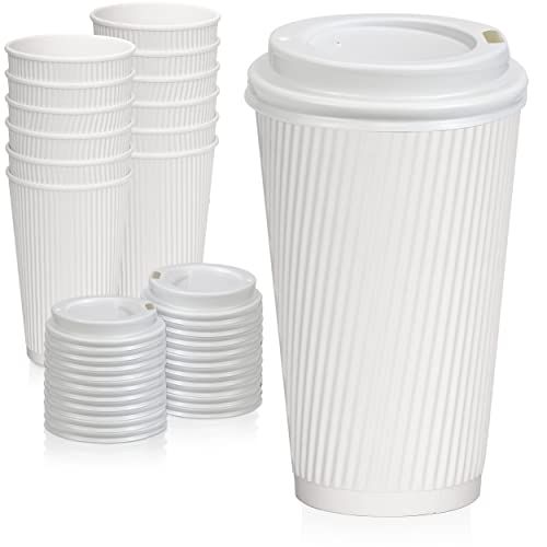 Fit Meal Prep [50 Pack] Disposable Hot Cups with Lids - 16 oz White Double Wall Insulated Ripple ... | Amazon (US)