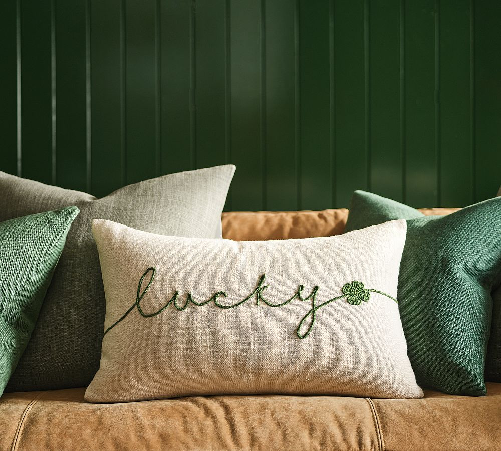 Lucky You Embroidered Lumbar Pillow | Pottery Barn (US)