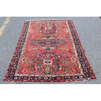 One-of-a-Kind Hand-Knotted 1950s 4'1" x 6'4" Wool Area Rug in Red/Blue/Orange | Wayfair North America