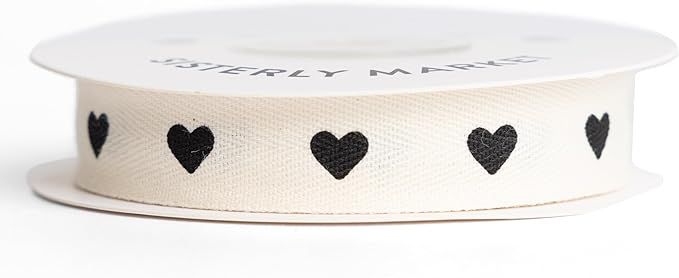 Sisterly Market Cotton Herringbone Custom Ribbon Natural 5/8' x 10 Yards (5/8 inch, Black Hearts) | Amazon (US)