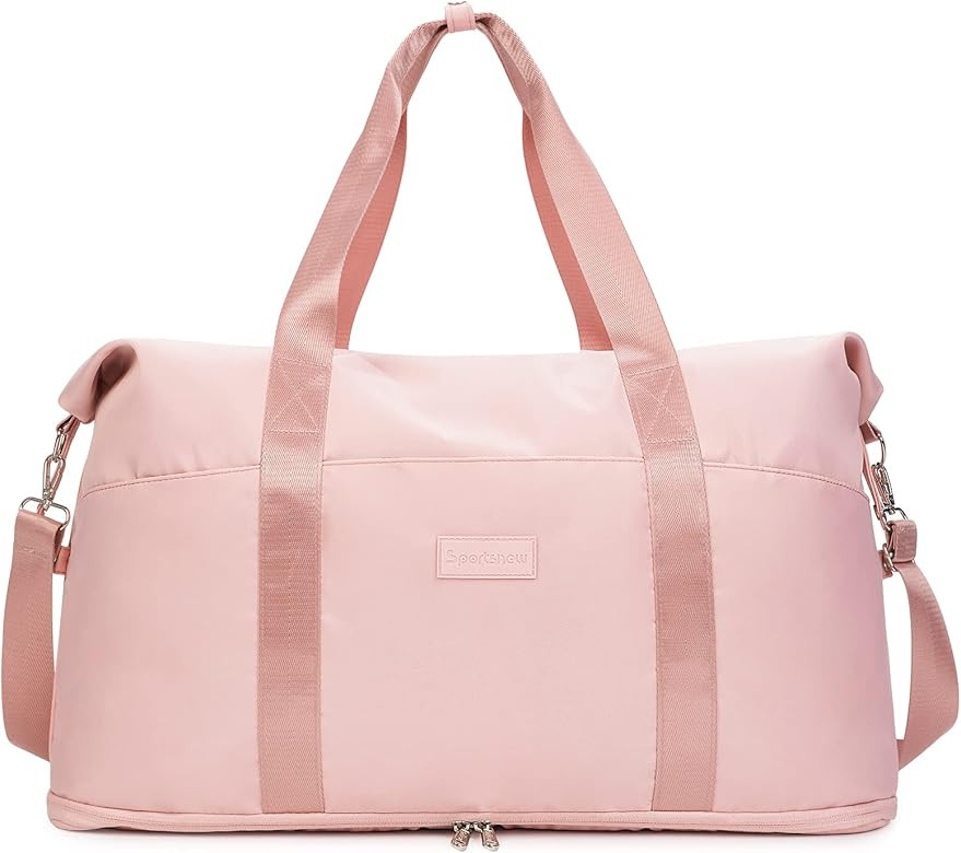 Travel Duffel Bag, Sports Tote Gym Bag for Women, Waterproof Weekender Overnight Bag with Shoe Compa | Amazon (US)