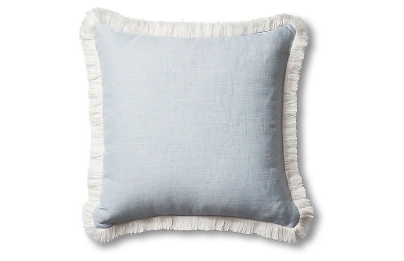 Carmel Outdoor Fringe Pillow, Chambray/White | One Kings Lane