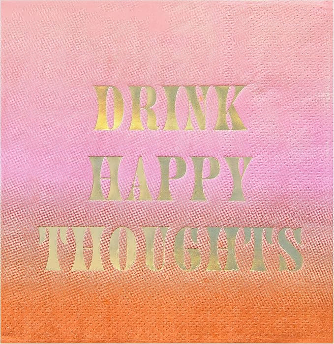 C.R. Gibson Drink Happy Thoughts Disposable Cocktail Parties Beverage Napkin, 5" x 5", Multicolor | Amazon (US)