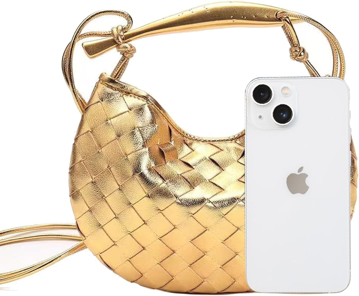 FEOFFS Woven Leather Hobe Dumpling Bag Dinner Handbag For Women Purse Hobo Bag Knotted Woven Clutch  | Amazon (US)