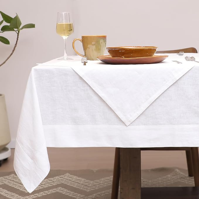 Linen Tablecloth for Rectangle Table with 4PCS Linen Napkins 100% Pure Linen Natural Dining Table... | Amazon (US)