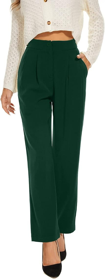 FUNYYZO Womens Fall Casual High Waist Pants Long Straight Leg Trousers Solid Work Pants | Amazon (US)