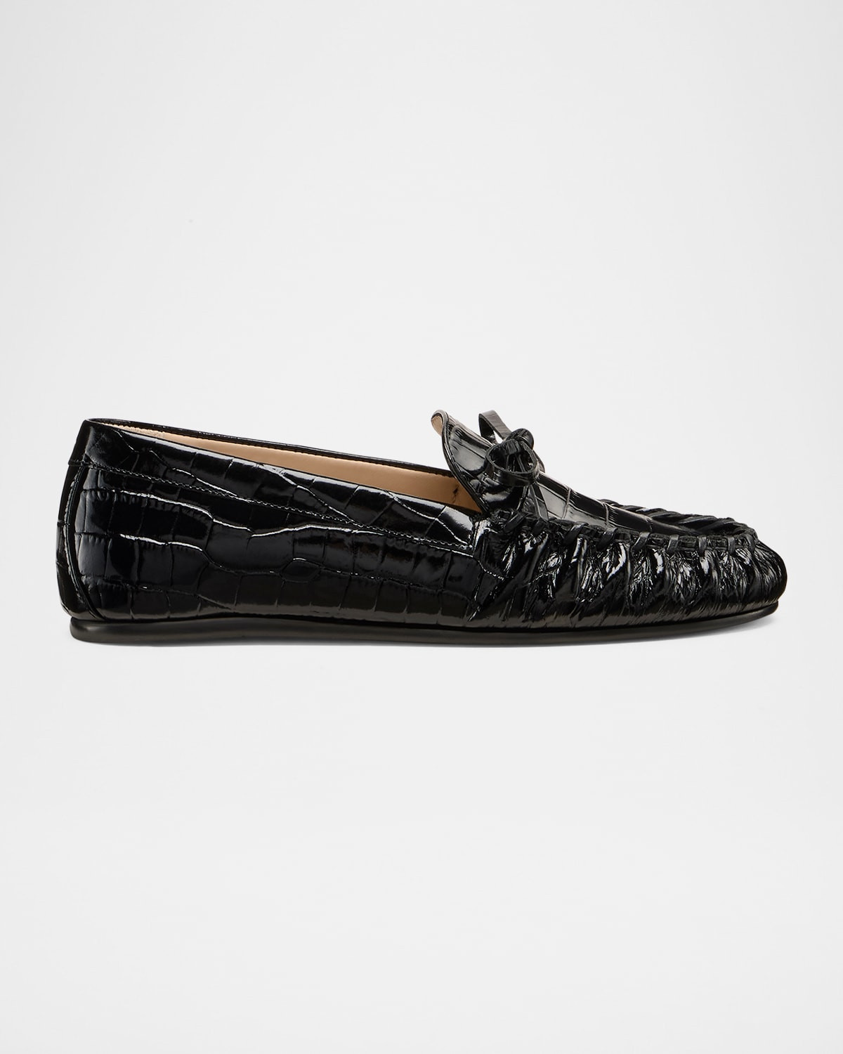 Britt Croc-Embossed Leather Bow Loafers | Neiman Marcus