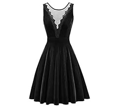 GRACE KARIN Women Sleeveless Lace Patchwork Deep V-Neck A Line Flared Party Dress | Amazon (US)