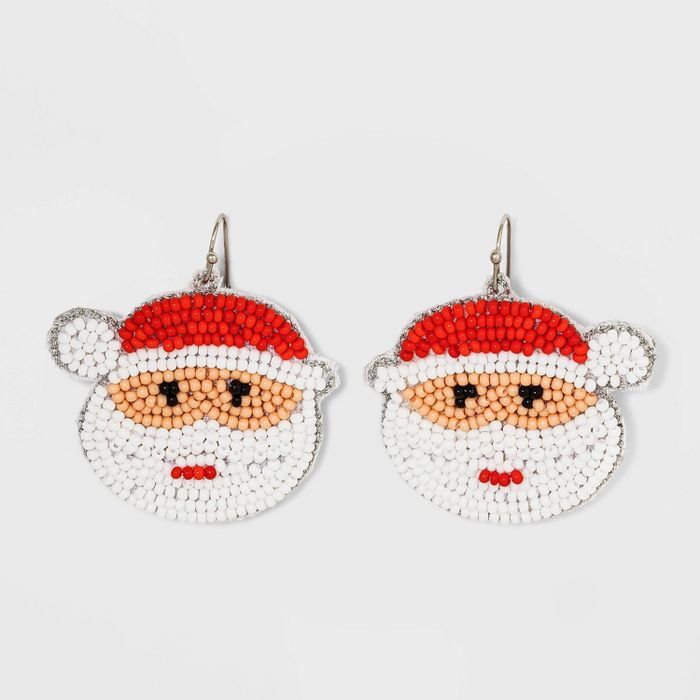 Holiday Novelty Seed Band Santa Statement Earrings - Berry Red | Target