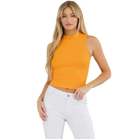 Women’s Always Classy Ribbed Mock Neck Tank Orange SM | Walmart (US)