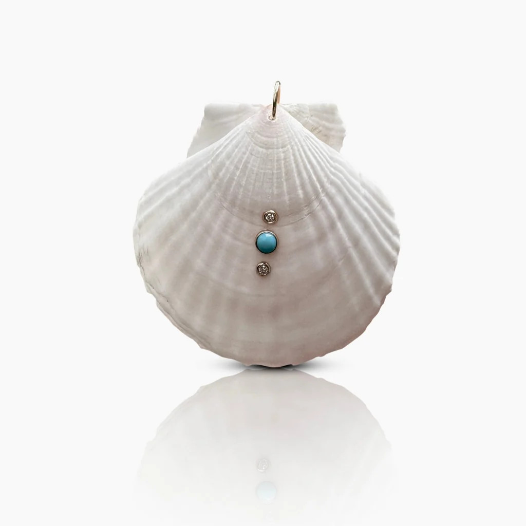 14k Diamond and Turquoise White Scallop Charm | S. Carter Designs