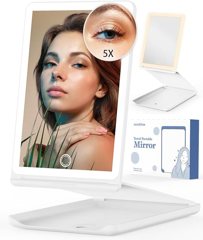 Jack & Rose Travel Mirror with Light, Travel Makeup Mirror with Magnification, Adjustable Height ... | Amazon (US)