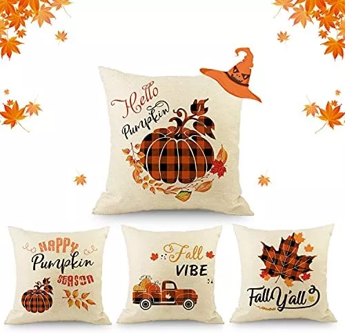 Set of 4 Fall Pillow Covers 18x18 Inch Thanksgiving Throw 18*18 inch Y-fall  09