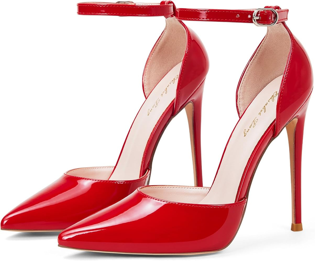 Elisabet Tang High Heels, Women Pumps D'Orsay Ankle Strap Pointed Toe Stiletto Heels Rhinestone P... | Amazon (US)