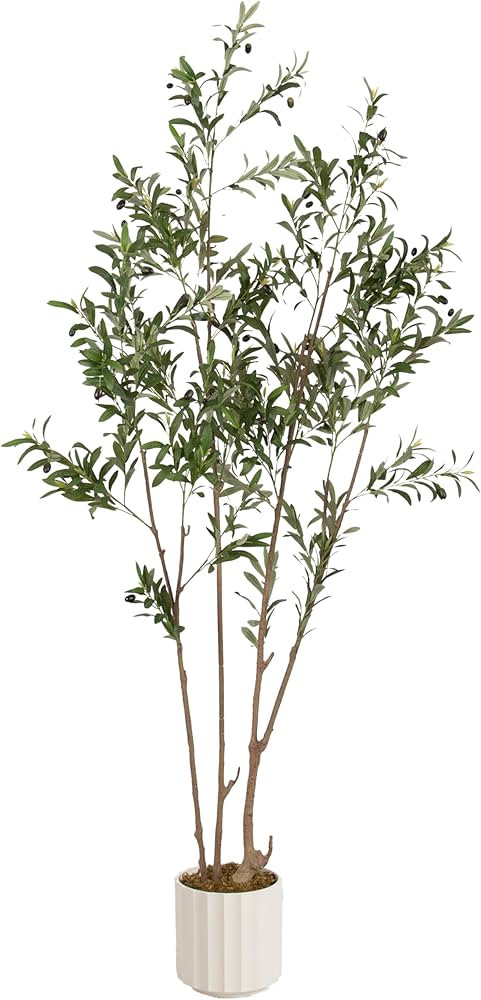 Kate and Laurel Oliveira Faux Olive Tree with Jibbs Scalloped Planter Pot, 7 FT, White, Potted Ar... | Amazon (US)