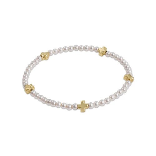 Signature Cross Small Pearl Pattern 3mm Bead Bracelet - Gold | The Horseshoe Crab