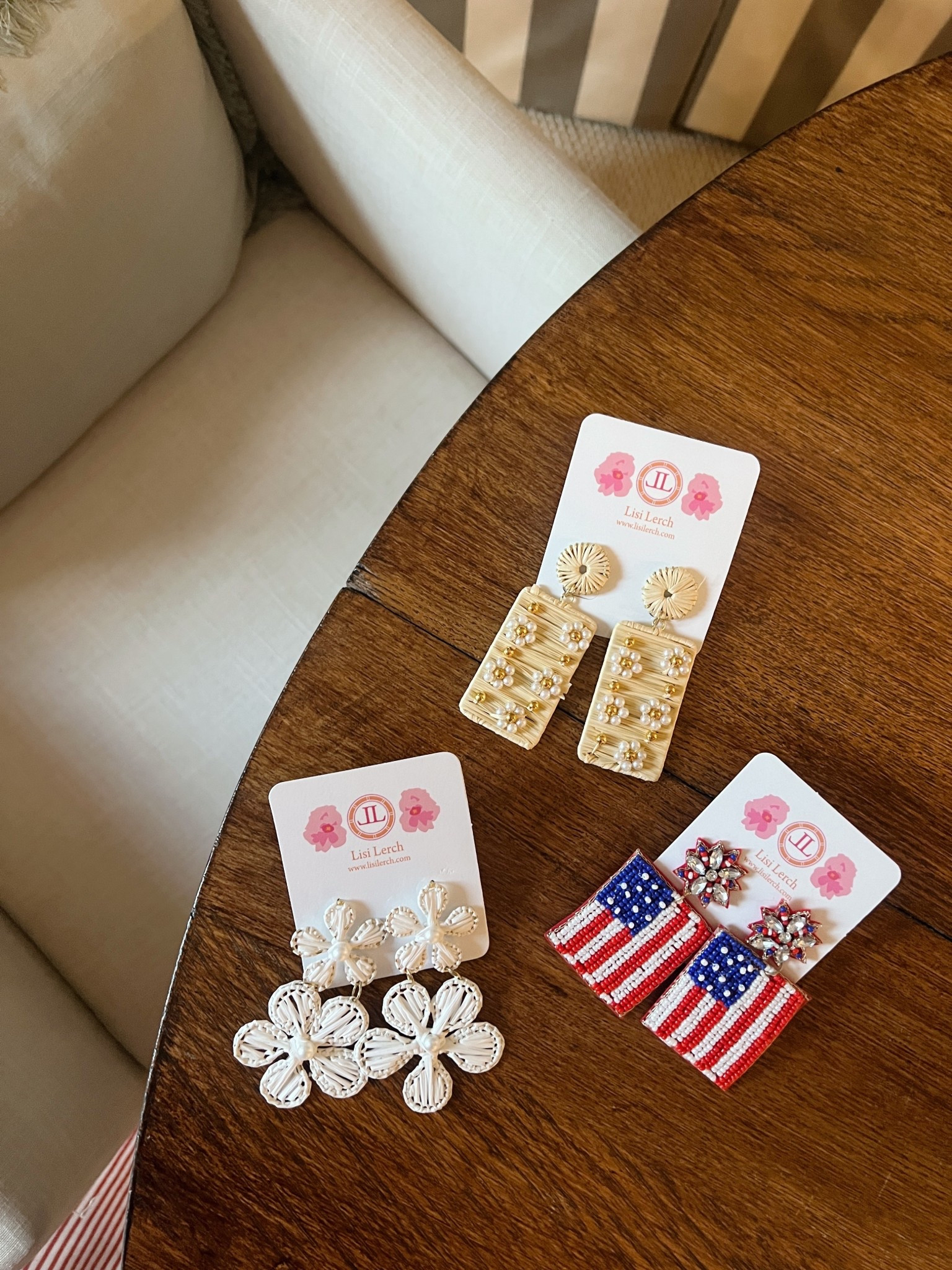 Cutest lisi lerch earrings - they’re having a sale this weekend! ❤️🤍💙