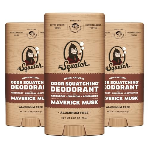 Dr. Squatch Natural Deodorant for Men - Odor-Squatching Aluminum Free - Maverick Musk (2.65 oz, 3-Pack) | Amazon (US)