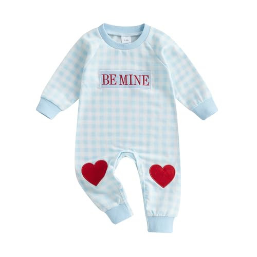 Bagilaanoe Infant Baby Boy Valentine’s Day Outfit Clothes Plaid Long Sleeve Romper One Piece Jumpsuit Pants (Blue, 12-18 Months) | Amazon (US)