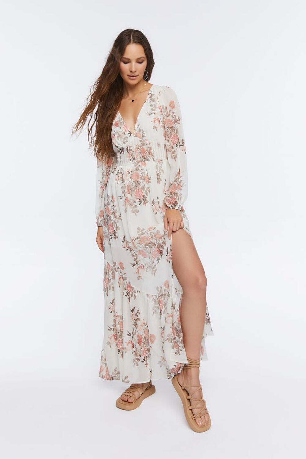 Floral Print Peasant-Sleeve Maxi Dress | Forever 21 | Forever 21 (US)