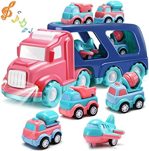 Transport Car Carrier Truck Set with Light and Sound, 5 in 1 Pink Double Deck Container Truck wit... | Amazon (US)