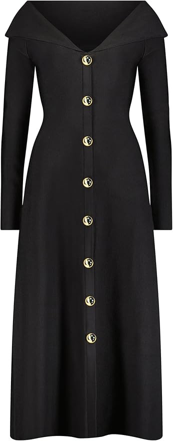 Amazon.com: Off The Shoulder Button Detail Midi Dress : Luxury Stores | Amazon (US)