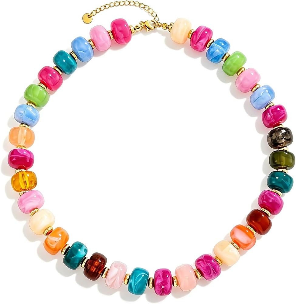 Beaded Necklaces for Women, Colorful Statement Resin Chunky Necklace, Boho Beach Summer Jewelry, ... | Amazon (US)