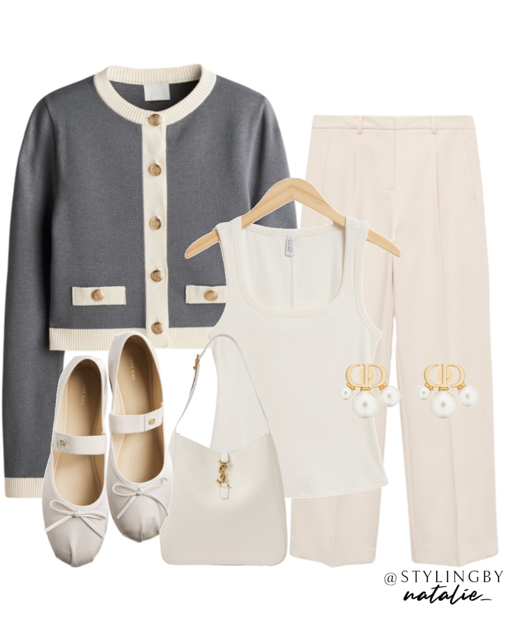 Button up cardigan, vest top, straight trousers, YSL bag, ballet flats, Dior earrings. Work wear, autumn office wear, casual chic.

#LTKworkwear #LTKstyletip #LTKautumn