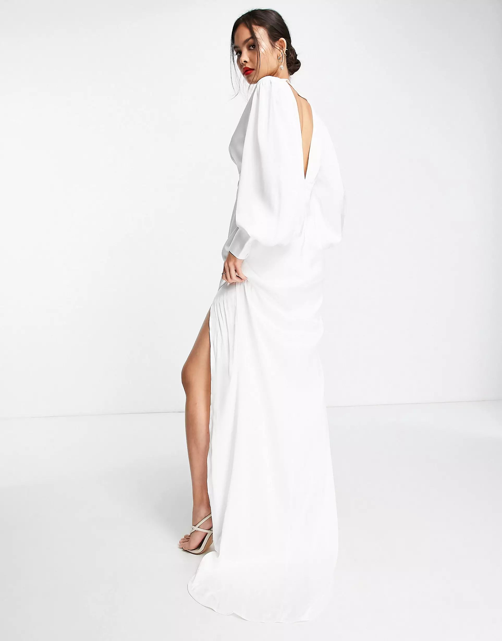 Pretty Lavish Bridal belted satin maxi dress in ivory | ASOS (Global)