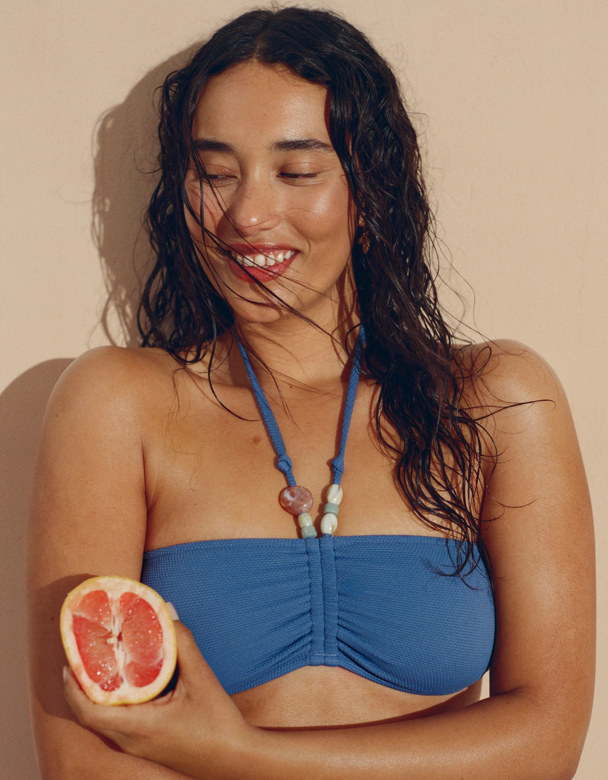 Aerie Pique Ruched Bandeau Bikini Top | Aerie