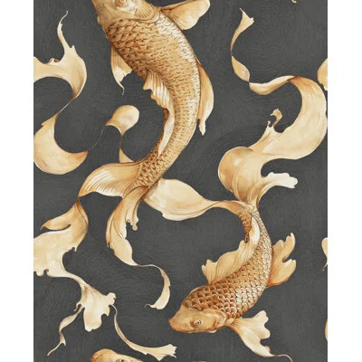 Jiera Koi Fish 32.81' L x 20.5" W Wallpaper Roll Bloomsbury Market Color: Gold/Ebony | Wayfair North America