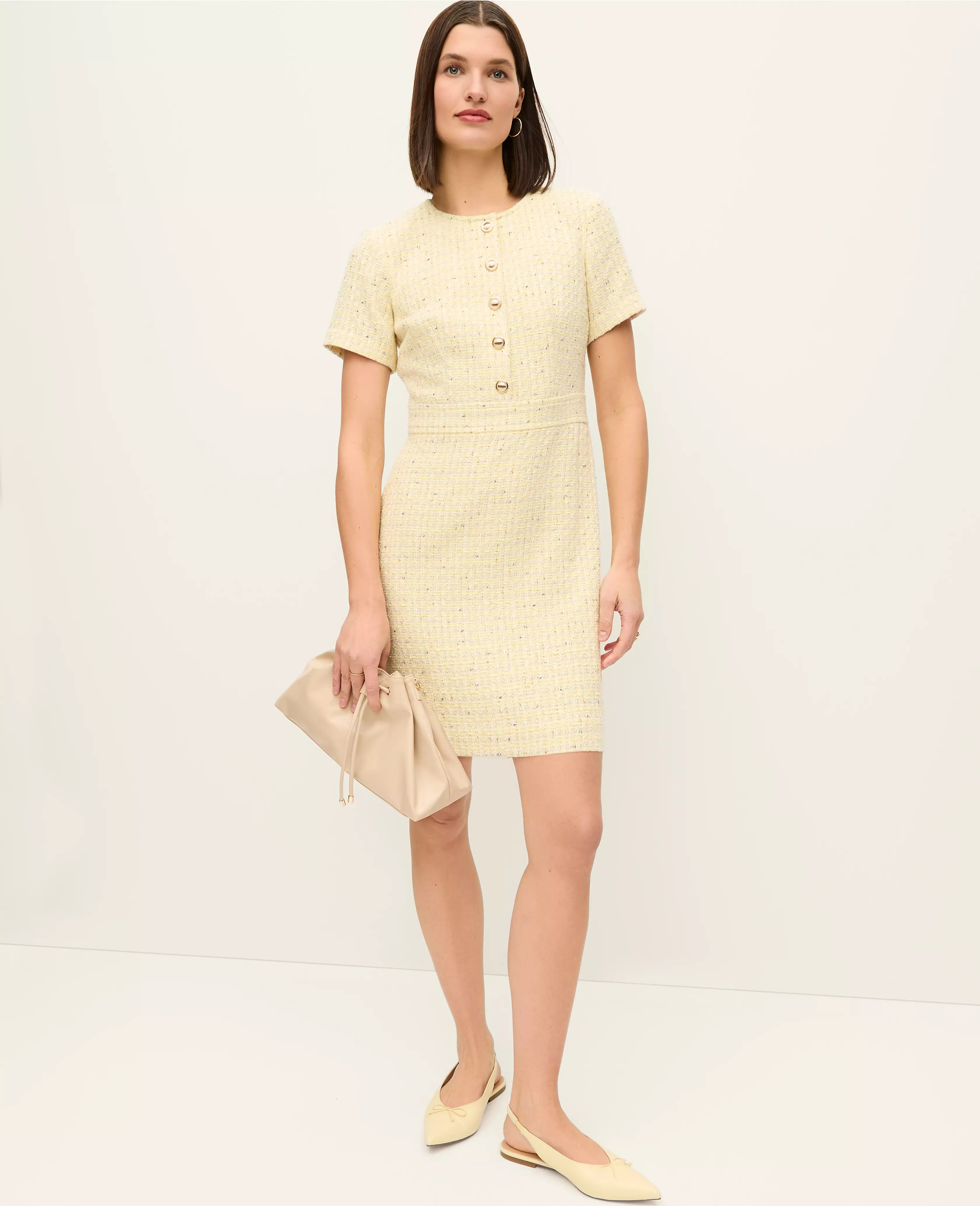 Petite Tweed Button Shift Dress | Ann Taylor