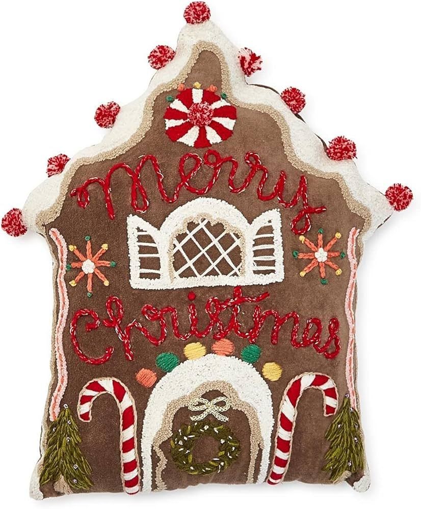 Two's Company Gingerbread House Hand And Machine Embroidered Holiday Decorative Throw Pillow | Amazon (US)