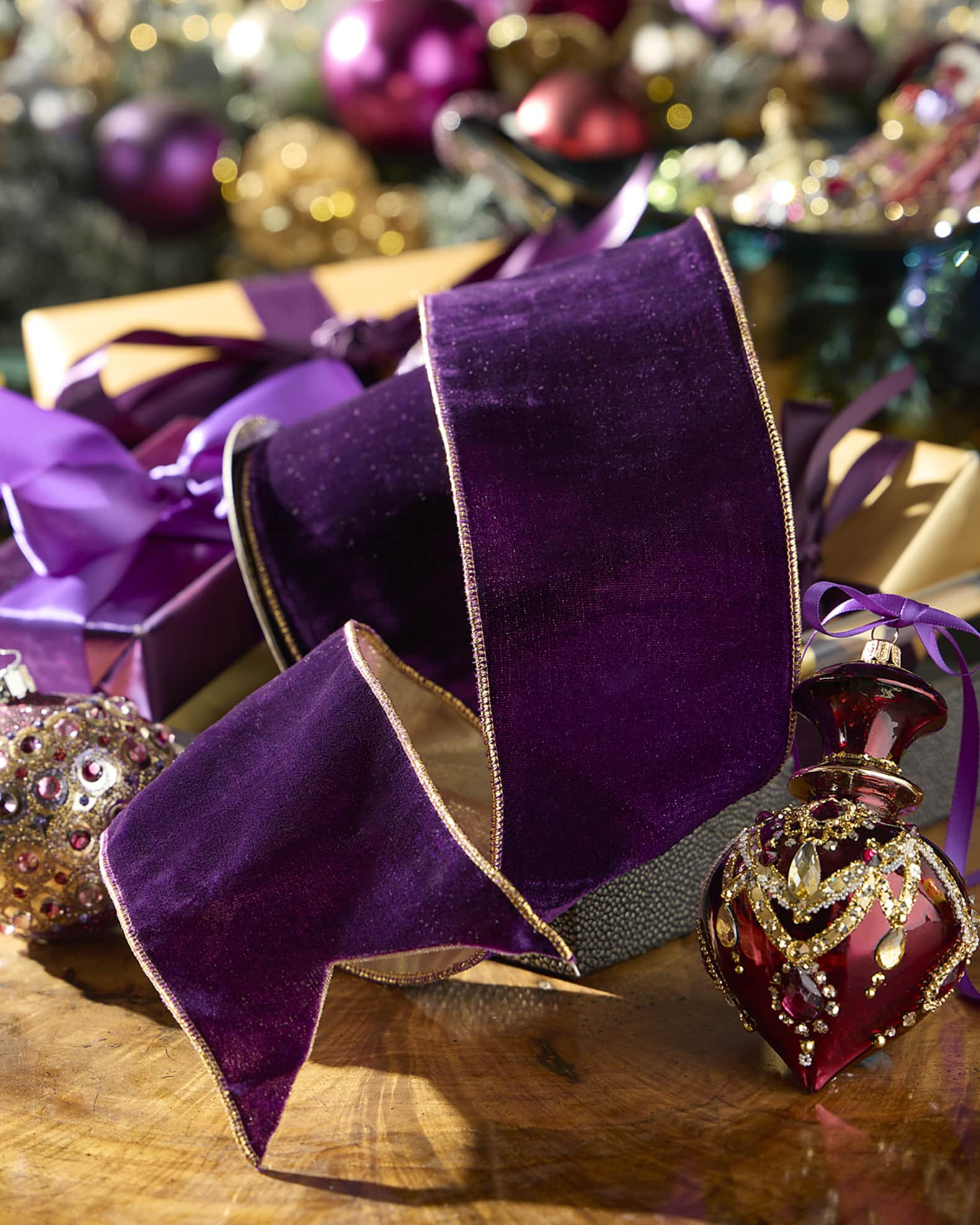 Vintage French Velvet Christmas Ribbon, 4"W x 10 Yards | Neiman Marcus