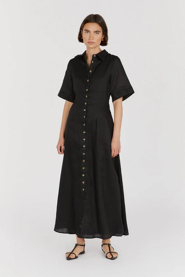FRANNIE BLACK LINEN SHIRT DRESS | DISSH