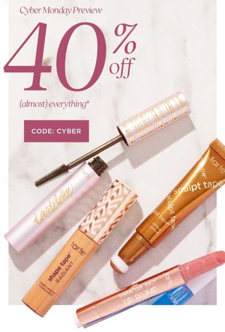 Amazing Tarte SALE! 40% off almost everything with code:CYBER
Stock up on your favorites during this sale!

#LTKbeauty #LTKsalealert #LTKover40