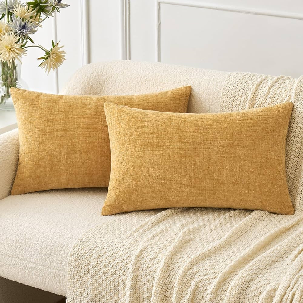 MIULEE Pack of 2 Fall Couch Throw Pillow Covers 12x20 Inch Soft Gold Chenille Pillow Covers for S... | Amazon (US)