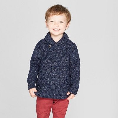 Toddler Boys' Long Sleeve Shawl Collar Pullover Sweater - Cat & Jack™ Navy | Target