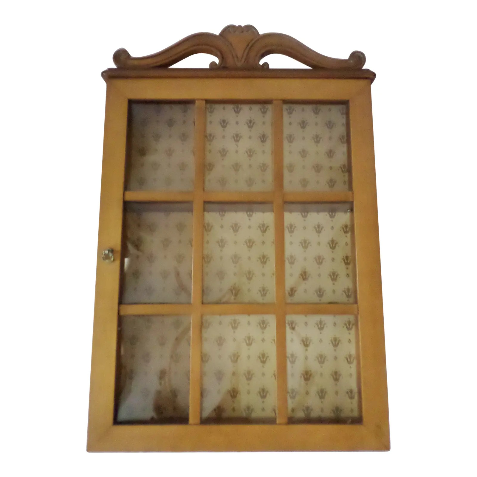1950s Vintage French Provincial Cherry Hanging Display Cabinet With Crown Glass | Chairish