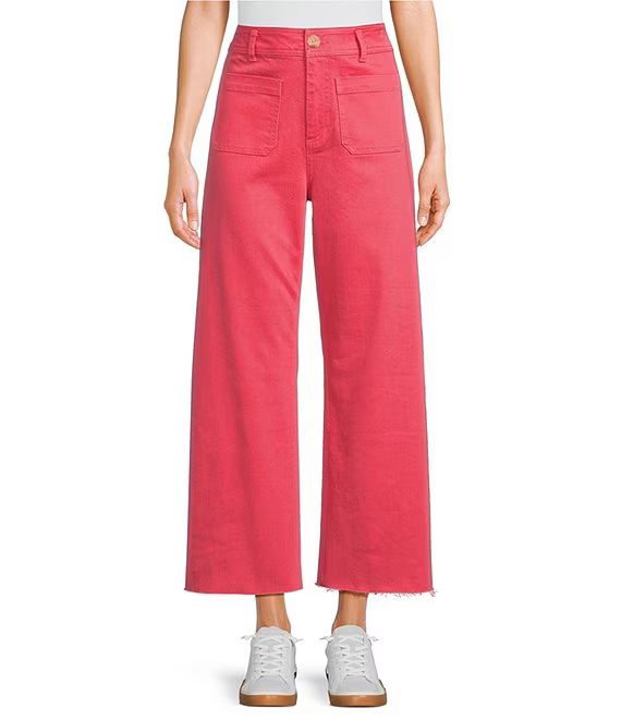 Patch Pocket High Rise Frayed Hem Wide Leg Jeans | Dillard's