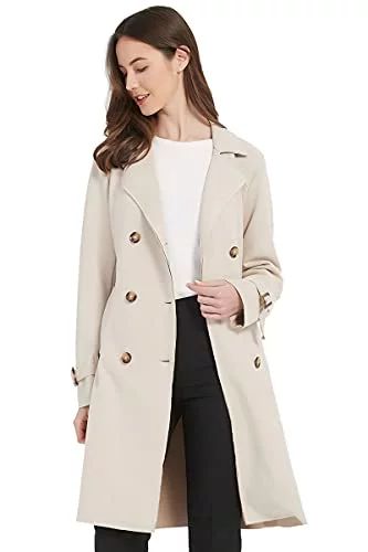 Giolshon Women's Faux Suede Trench Coat Classic Long Double Breasted Overcoat Belted Lapel Jacket... | Walmart (US)