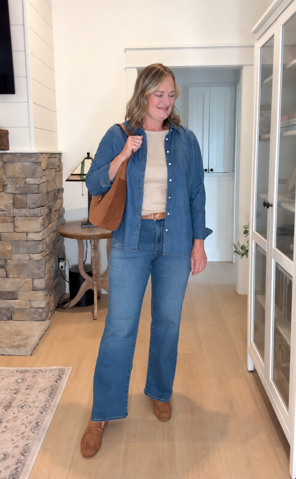 4 ways to wear a denim shirt and bootcut jeans ✔ Easy outfit ideas styled different 
ways: denim on denim, denim shirt as a layer, with a cardigan and with a barn jacket. 
Save this tutorial for later!
.
@talbotsofficial #talbotspartner #talbots #ad #mytalbots
#midsize  

 #LTKootd #LTKOver40 #LTKMidsize