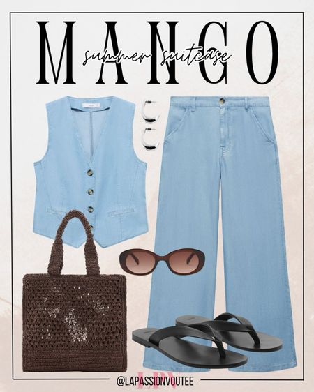 Stay effortlessly chic with MANGO's summer style: a lyocell vest and wide-leg pants combo. Accentuate with oval hoop earrings and a trendy shopper bag. Complete the look with stylish sunglasses and comfortable leather strap sandals, perfect for a day out in the sun with a touch of sophistication.

#LTKSeasonal #LTKSummerSales #LTKStyleTip