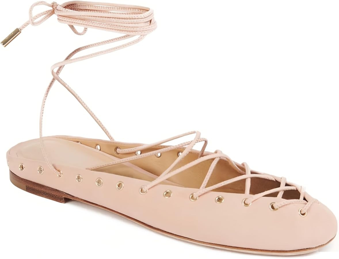 Lace Up Ballet Flats for Women Round Toe Backless Mules Mary Jane Flats Casual Ballerina Shoes | Amazon (US)