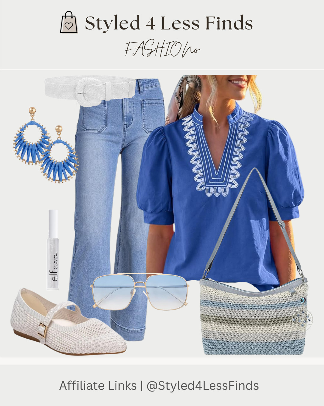 ☀️ Effortless spring style, styled 4 less 💙

This look is the perfect mix of polished + easy—think everyday denim paired with a statement blouse that does all the work. The woven textures and soft blue tones keep it feeling fresh, while the accessories pull everything together. 

 #LTKcanada #LTKjeans #LTKover50style