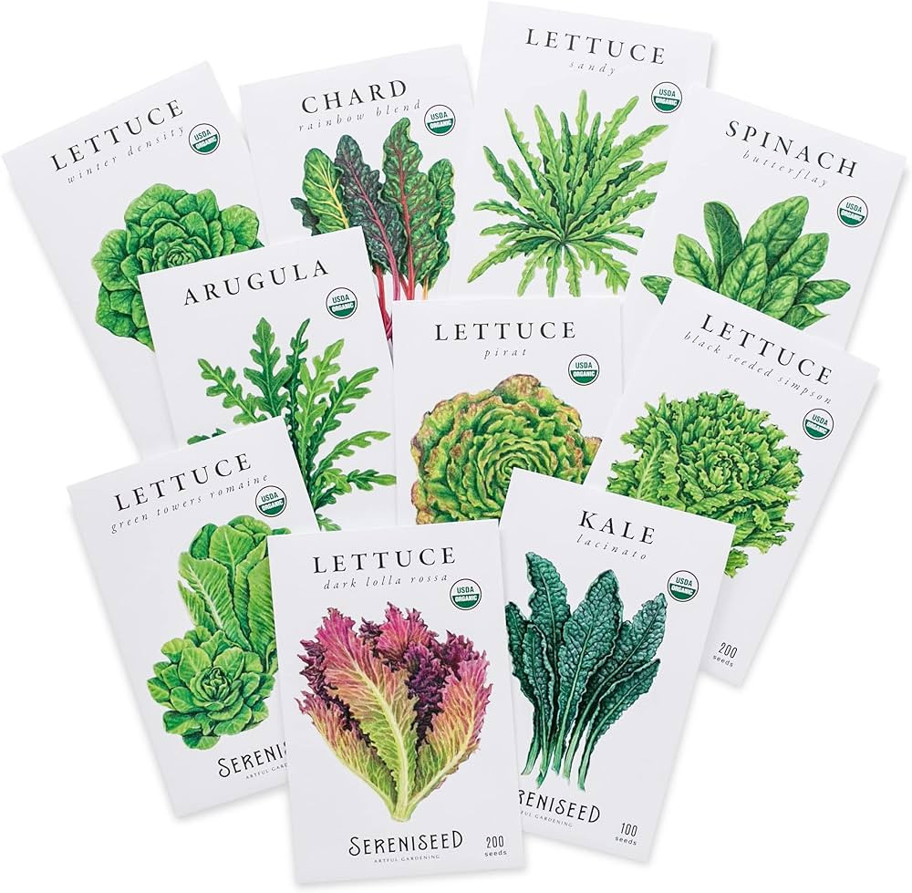 Sereniseed Certified Organic Leafy Greens Lettuce Seeds Collection (10-Pack) – 100% Non GMO, Op... | Amazon (US)