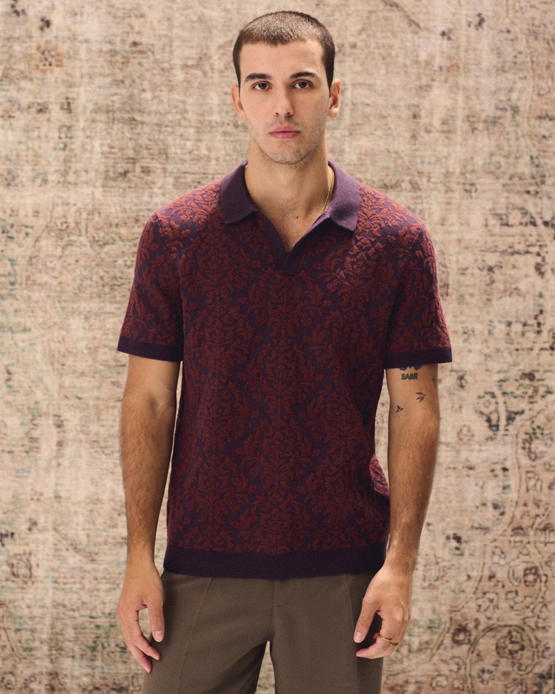 Jacquard Pattern Johnny Collar Sweater Polo | Abercrombie & Fitch (US)