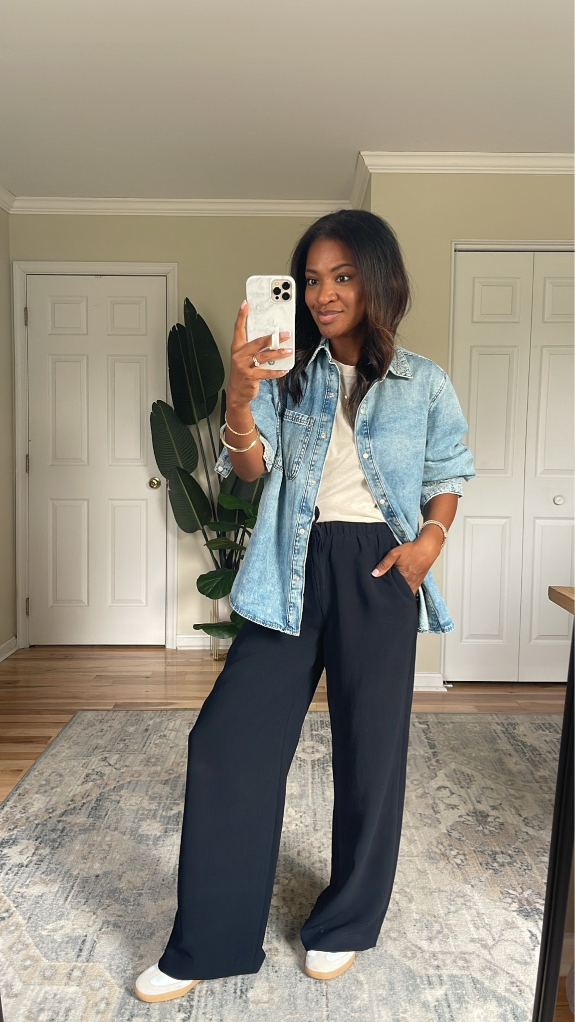 Wearing a medium in denim button down and t shirt. Small in pants. Size 1/2 down in sneakers

#LTKgrwm #LTKootd #LTKOver40
